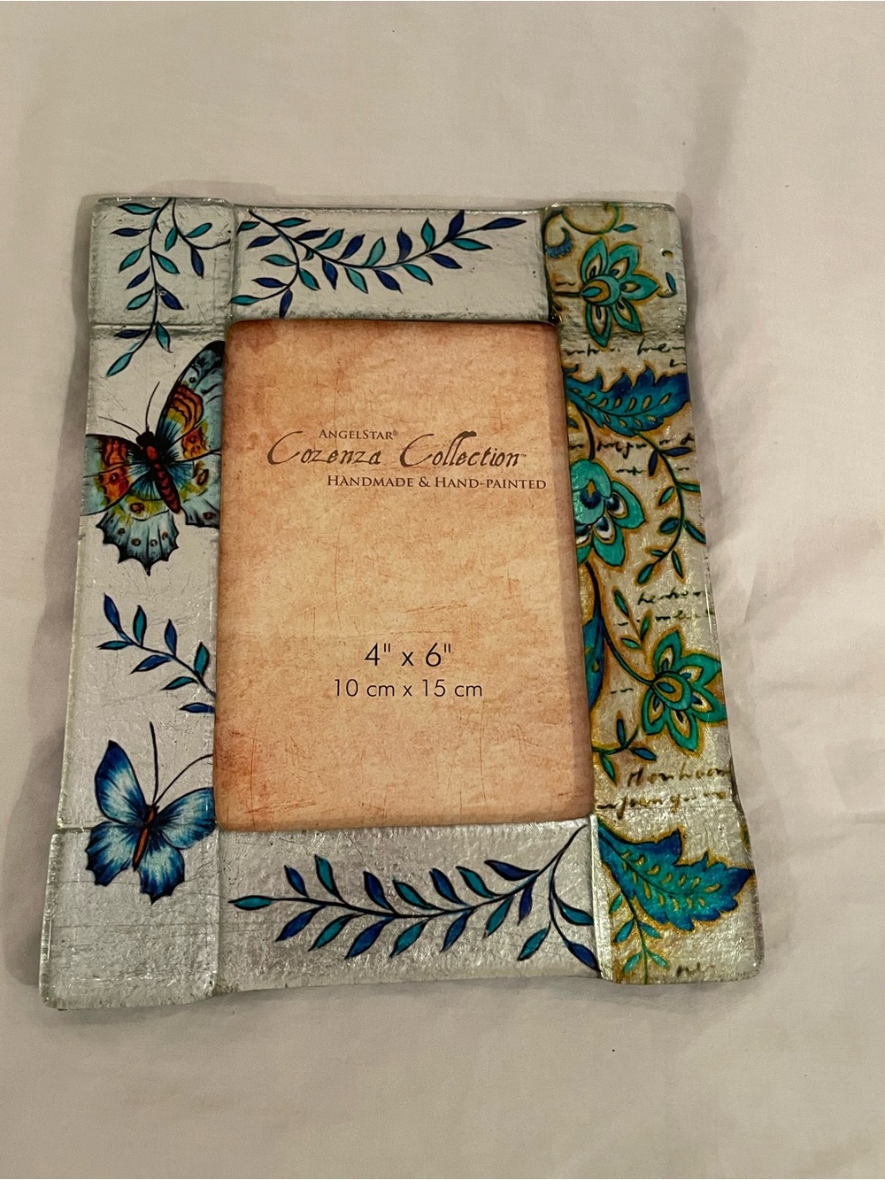 Angels Hand-Painted Blue, Teal & Gold Floral Butterfly Frame